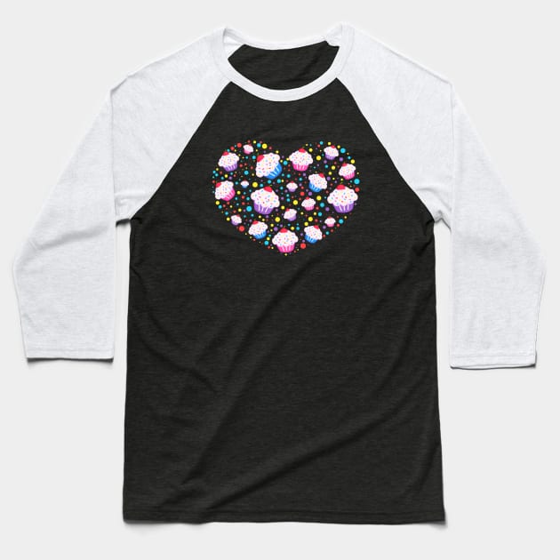 Cute Cupcake Heart Baseball T-Shirt by Stoney09